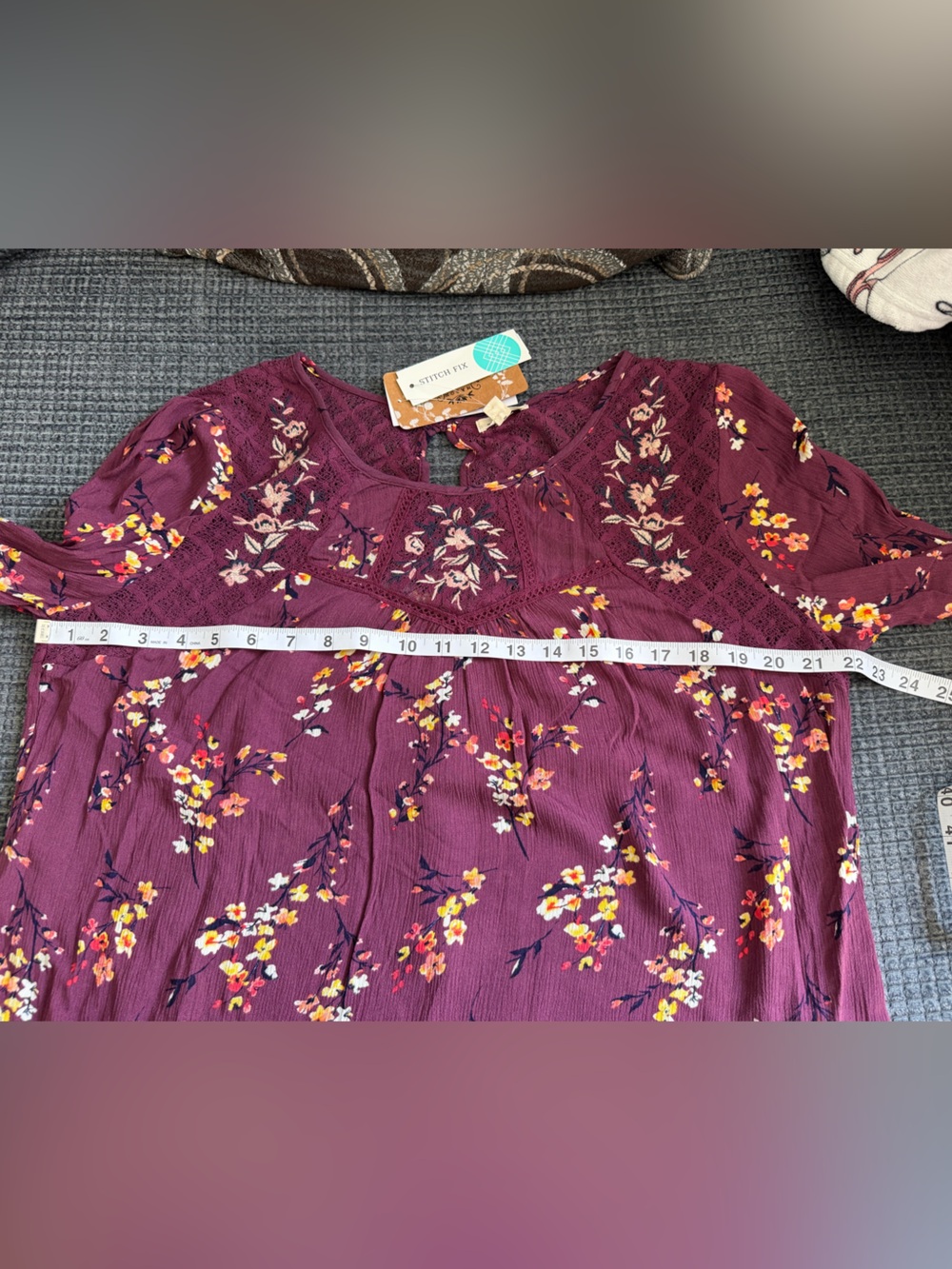 Mason & Belle Women’s Floral Lace Yoke Blouse - Purple Large NWT PTP 22” - Picture 9 of 9